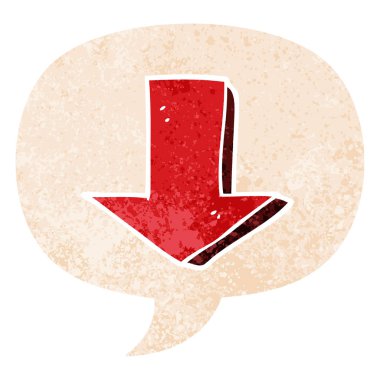 retro dokulu tarzda karikatür işaret ok ve konuşma balonu