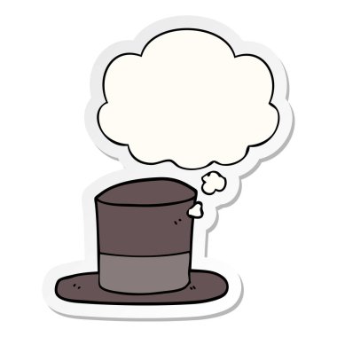 karikatür üst şapka ve baskılı bir etiket olarak kabarcık düşünce