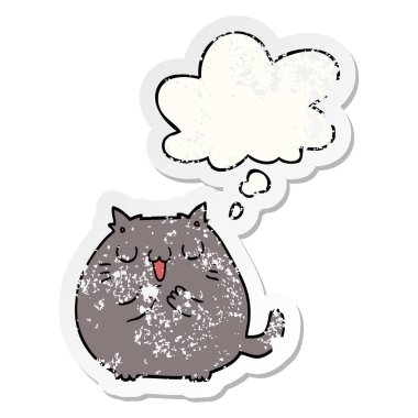 mutlu karikatür kedi ve sıkıntılı yıpranmış sticke olarak kabarcık düşündüm