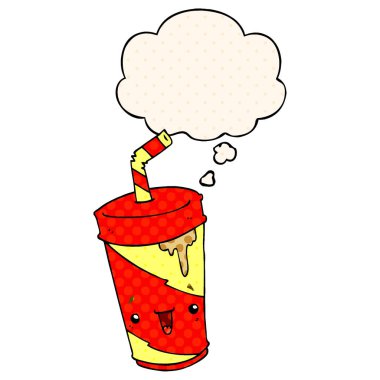 sevimli karikatür soda ve çizgi roman tarzında düşünce balonu