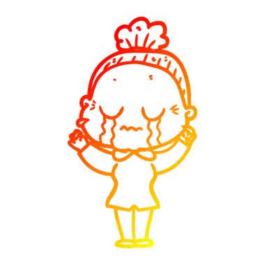 sıcak degrade çizgi çizim karikatür ağlayan yaşlı bayan