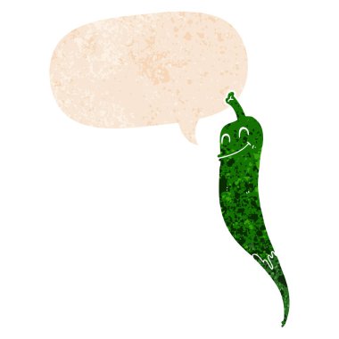 retro dokulu tarzda karikatür biber ve konuşma balonu