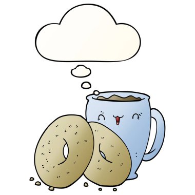 karikatür kahve ve çörekler ve pürüzsüz degrade düşünce kabarcık 