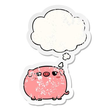 sevimli karikatür domuz ve sıkıntılı yıpranmış etiket olarak kabarcık düşündüm