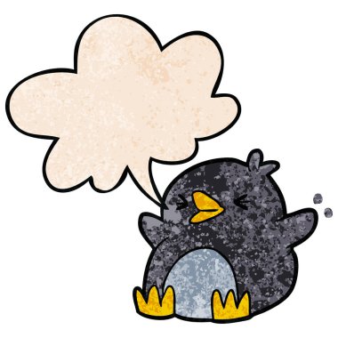 retro doku tarzında karikatür penguen ve konuşma balonu