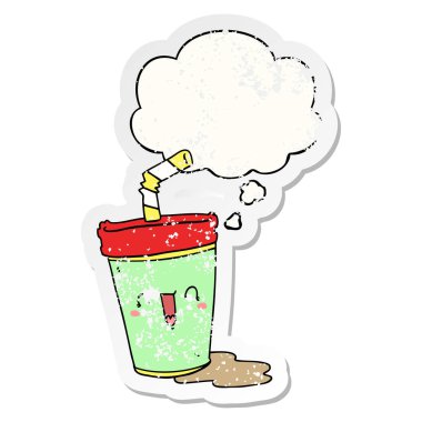 sevimli karikatür soda ve sıkıntılı yıpranmış sticke olarak kabarcık düşünce