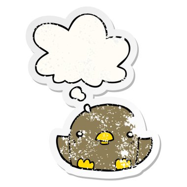 karikatür civciv ve sıkıntılı yıpranmış etiket olarak kabarcık düşünce