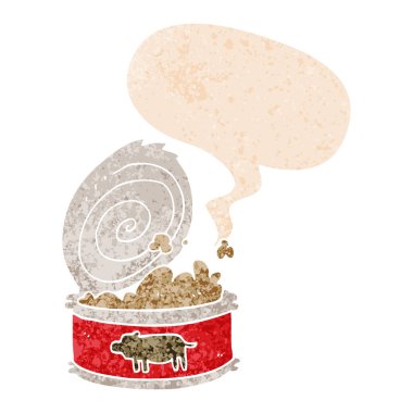 retro dokulu tarzda karikatür konserve gıda ve konuşma balonu