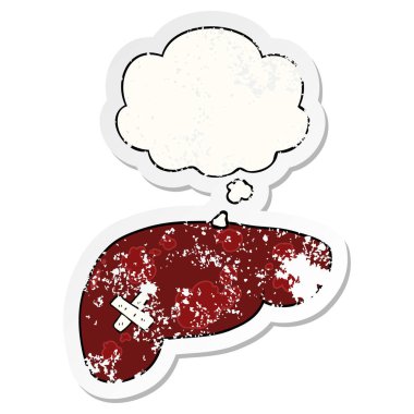 karikatür sağlıksız karaciğer ve sıkıntılı yıpranmış olarak kabarcık düşünce 