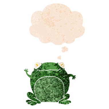 karikatür kurbağa ve retro dokulu tarzında düşünce balonu