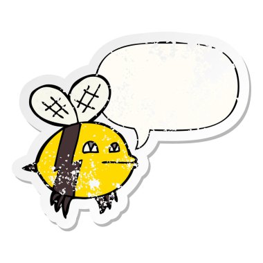 karikatür arı ve konuşma balonu sıkıntılı etiket