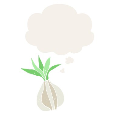 retro tarzında karikatür soğan ve düşünce balonu