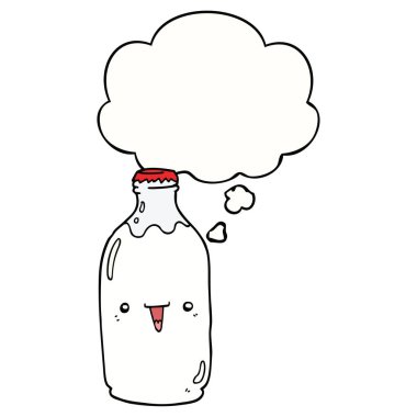 sevimli karikatür süt şişesi ve düşünce balonu