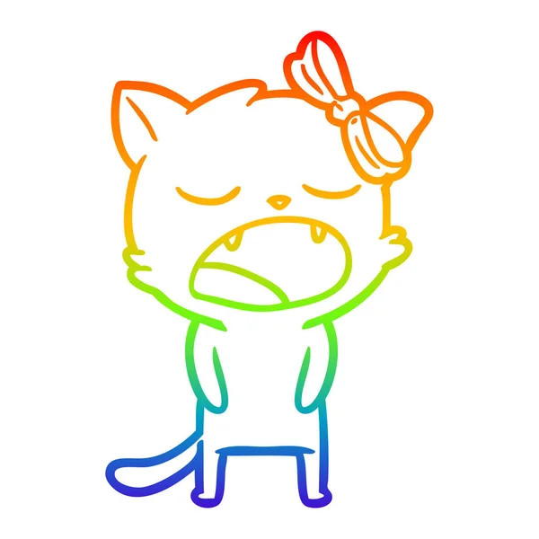 Linea gradiente arcobaleno disegno fumetto gatto miagolio — Vettoriale Stock