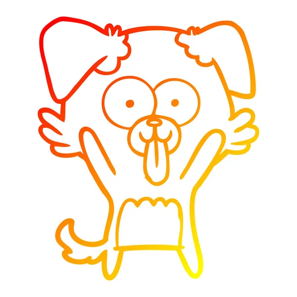 Línea de gradiente caliente dibujo de dibujos animados perro con la lengua sobresaliendo — Vector de stock