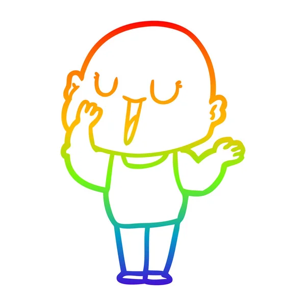 Rainbow gradient line drawing happy cartoon bald man yawning — Stock Vector