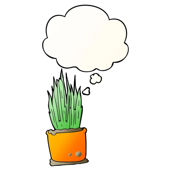滑らかなグラデーションスタイルで漫画の家の植物と思考バブル — ストックベクタ