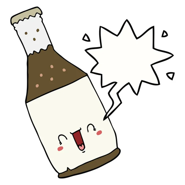Мультяшная бутылка пива и речевой пузырь — стоковый вектор