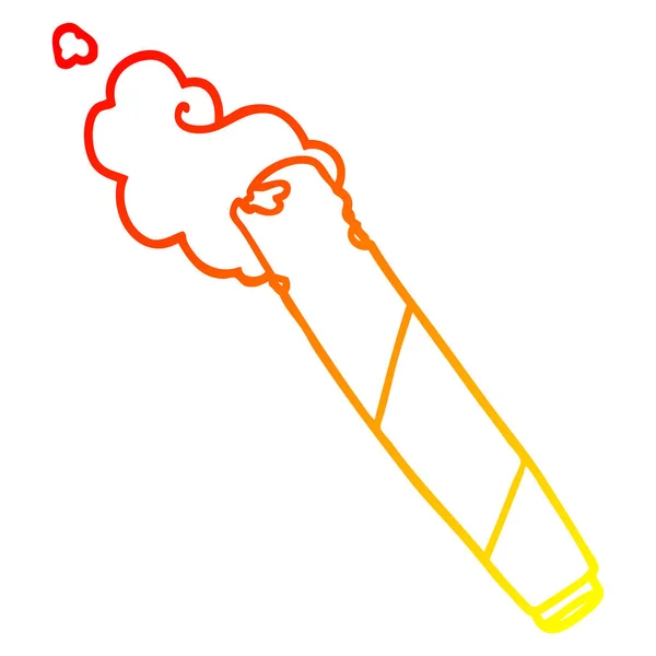 Warm gradient line drawing cartoon smoking joint — Stock Vector