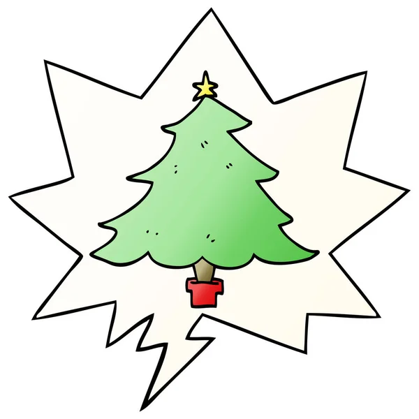 Árbol de Navidad de dibujos animados y burbuja del habla en estilo de gradiente suave — Vector de stock