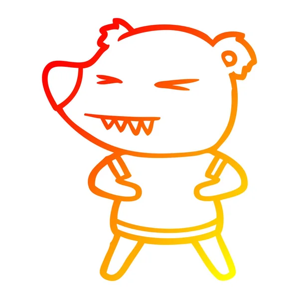 Tシャツで怒っているクマの漫画を描く暖かいグラデーションライン — ストックベクタ