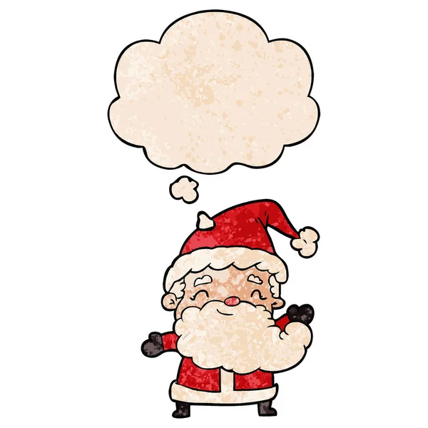 Cartoon-Weihnachtsmann und Gedankenblase im Grunge-Muster — Stockvektor