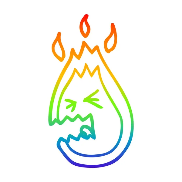 Regenbogengradienten Linie Zeichnung Karikatur schreiende Flamme — Stockvektor