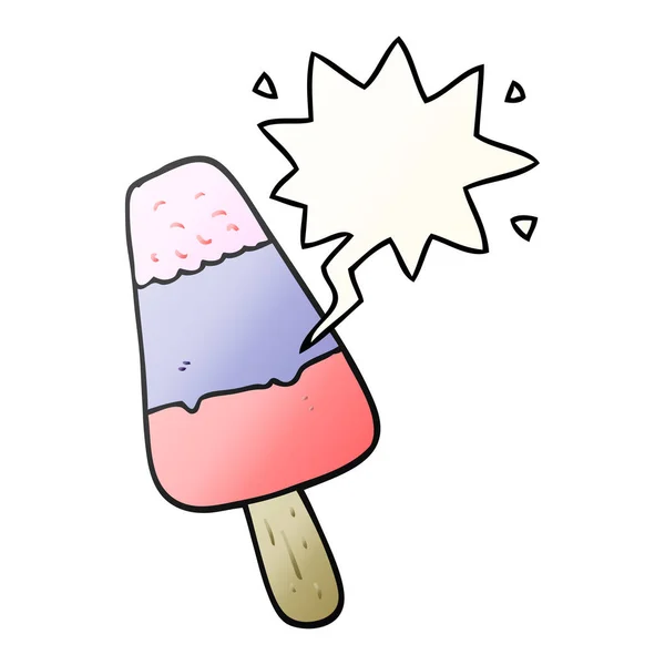 Cartoon Ice Lolly und Sprechblase im sanften Gradienten-Stil — Stockvektor