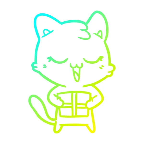 Froid dégradé ligne dessin heureux dessin animé chat — Image vectorielle