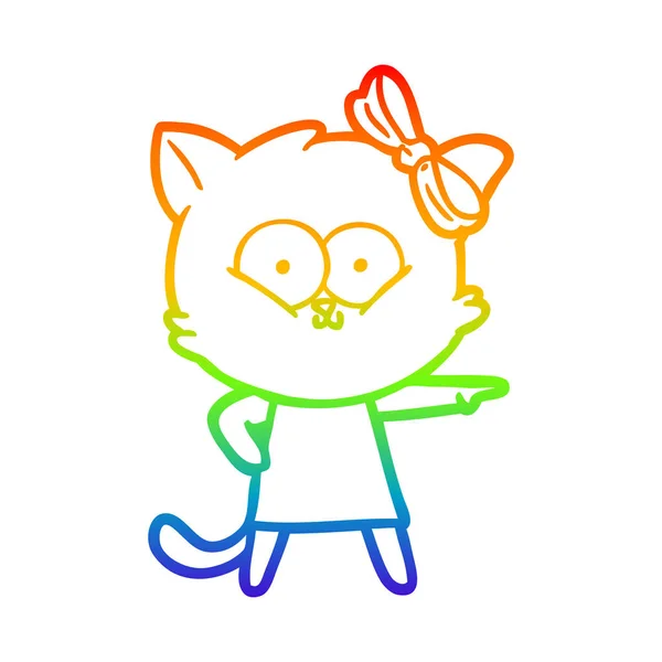 Arco iris gradiente línea dibujo dibujos animados gato — Vector de stock