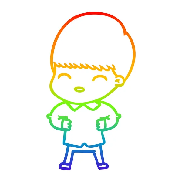 Arco iris gradiente línea dibujo feliz dibujos animados chico — Vector de stock