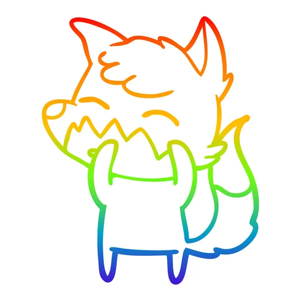 Rainbow gradient ligne dessin dessin animé renard — Image vectorielle