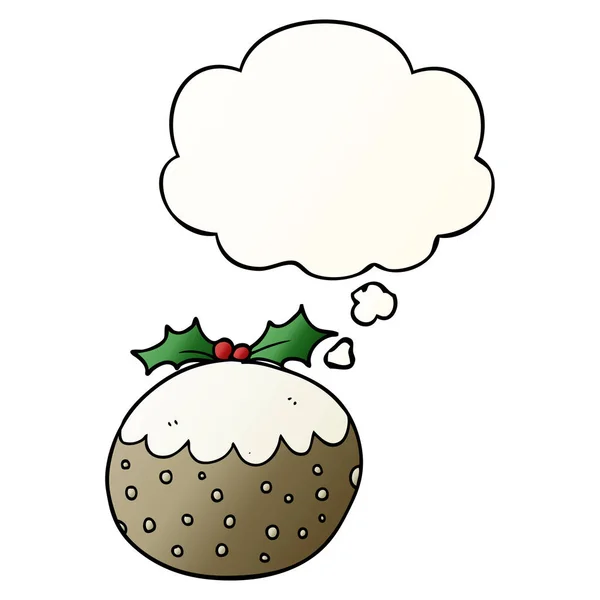 Pudding de Noël dessin animé et bulle de pensée en dégradé lisse — Image vectorielle