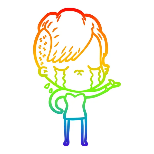 Regenboog gradiënt lijntekening cartoon huilen meisje — Stockvector