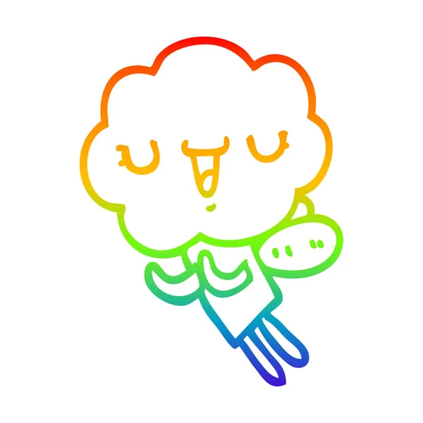 Regenboog gradiënt lijntekening cute cartoon Cloud hoofd schepsel — Stockvector