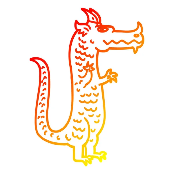 Linha gradiente quente desenho cartoon dragão mágico — Vetor de Stock