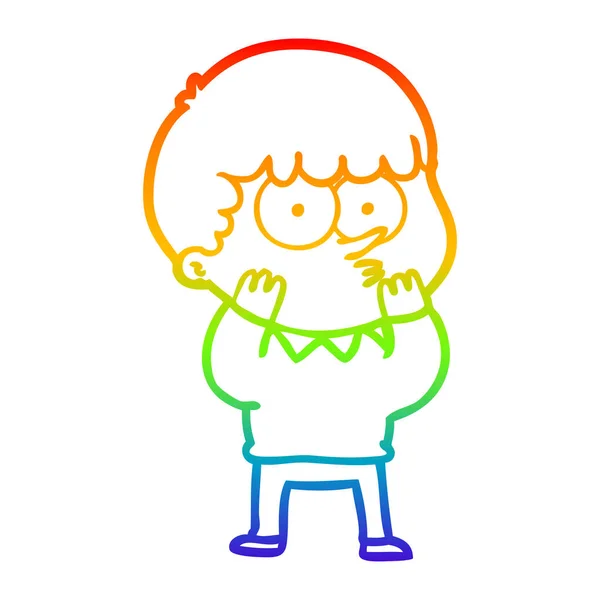 Rainbow gradient linje ritning tecknad nyfiken pojke — Stock vektor