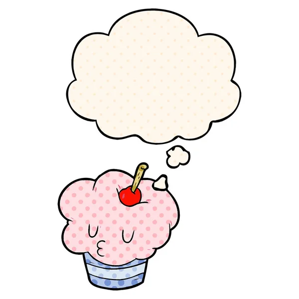 Cupcake dessin animé et bulle de pensée dans le style de bande dessinée — Image vectorielle