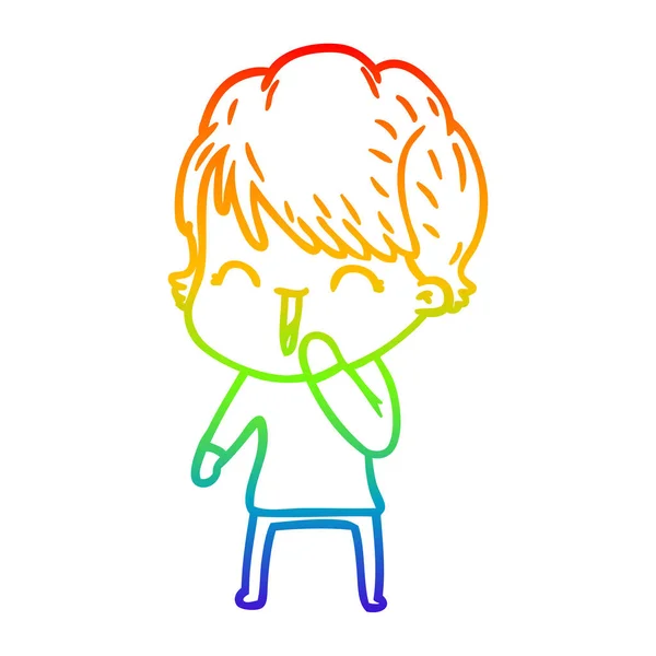 Rainbow gradient ligne dessin dessin animé rire femme — Image vectorielle