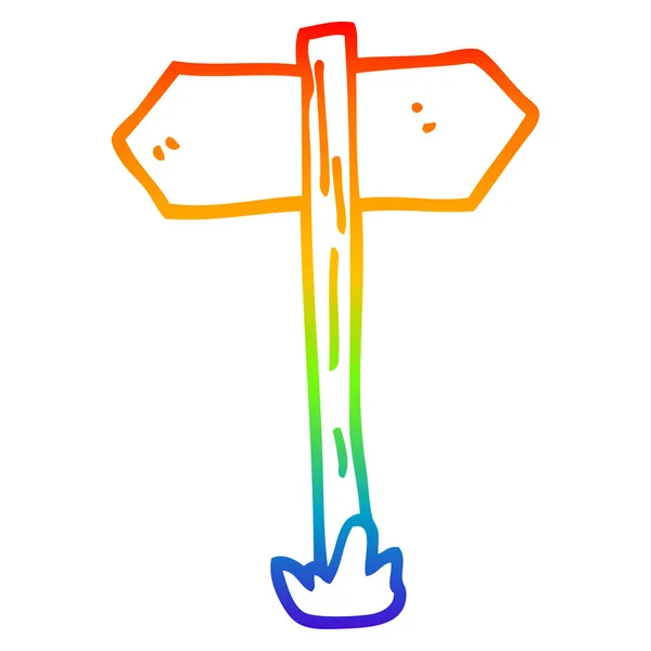 Regenbogen-Gradienten-Linie zeichnet Cartoon-Wegweiser — Stockvektor