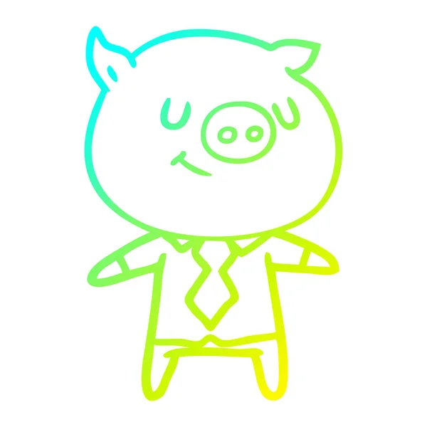 Froid dégradé ligne dessin heureux dessin animé cochon intelligent — Image vectorielle