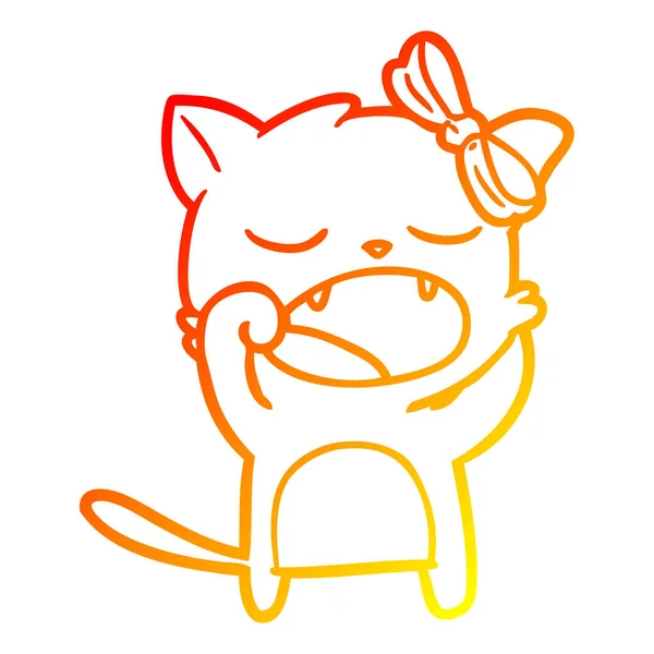 Línea de gradiente caliente dibujo dibujos animados bostezo gato — Vector de stock