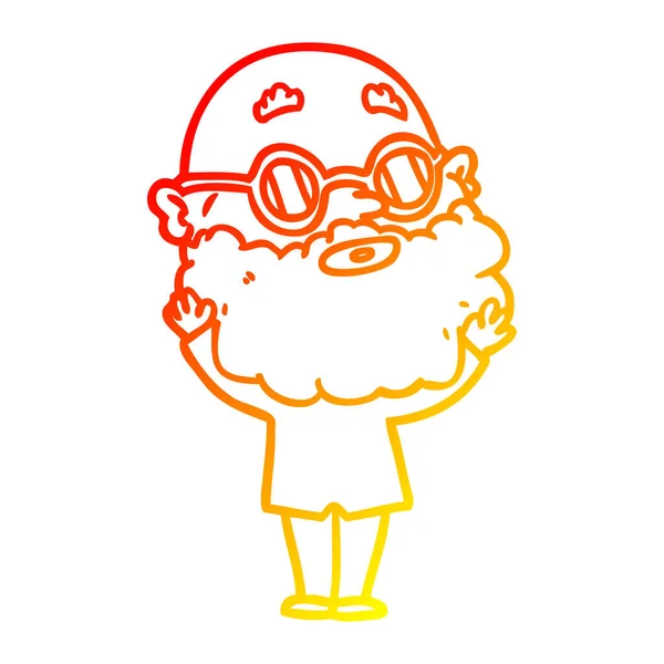 Warme Gradientenlinie Zeichnung Cartoon neugierigen Mann mit Bart und gl — Stockvektor