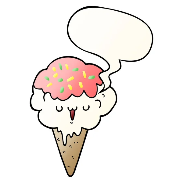 Helado de dibujos animados y burbuja del habla en estilo gradiente suave — Archivo Imágenes Vectoriales