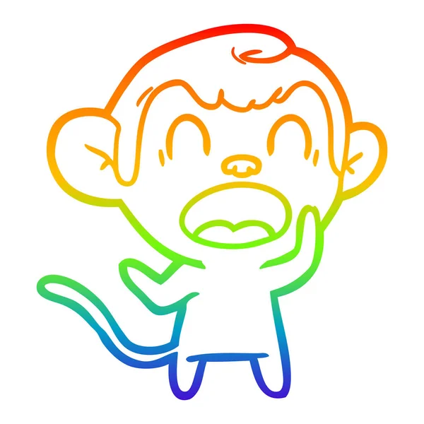 Regenbogen-Gradienten-Linie Zeichnung schreiender Karikatur-Affe — Stockvektor