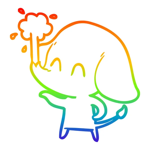 Regenbogen-Gradienten-Linie Zeichnung niedlichen Karikatur Elefantenspeier wat — Stockvektor