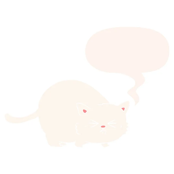 Chat en colère dessin animé et bulle de la parole dans le style rétro — Image vectorielle