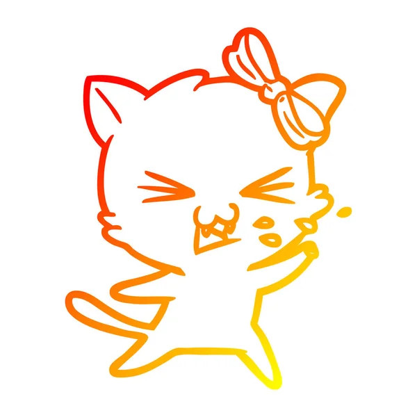 Warme Gradienten Linie Zeichnung Karikatur Katze — Stockvektor