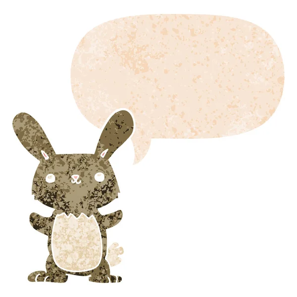 Милый мультяшный кролик и речевой пузырь в ретро текстурированном стиле — стоковый вектор