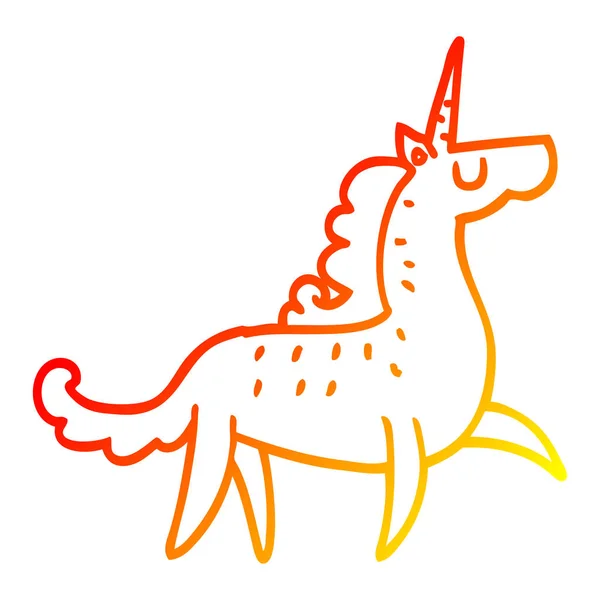 Línea de gradiente caliente dibujo dibujos animados unicornio — Vector de stock